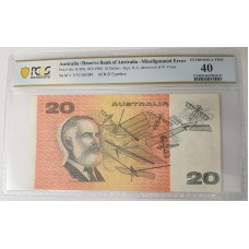 AUSTRALIA 1985 . TWENTY 20 DOLLARS BANKNOTE . DUAL ERRORS . MISALIGNMENT